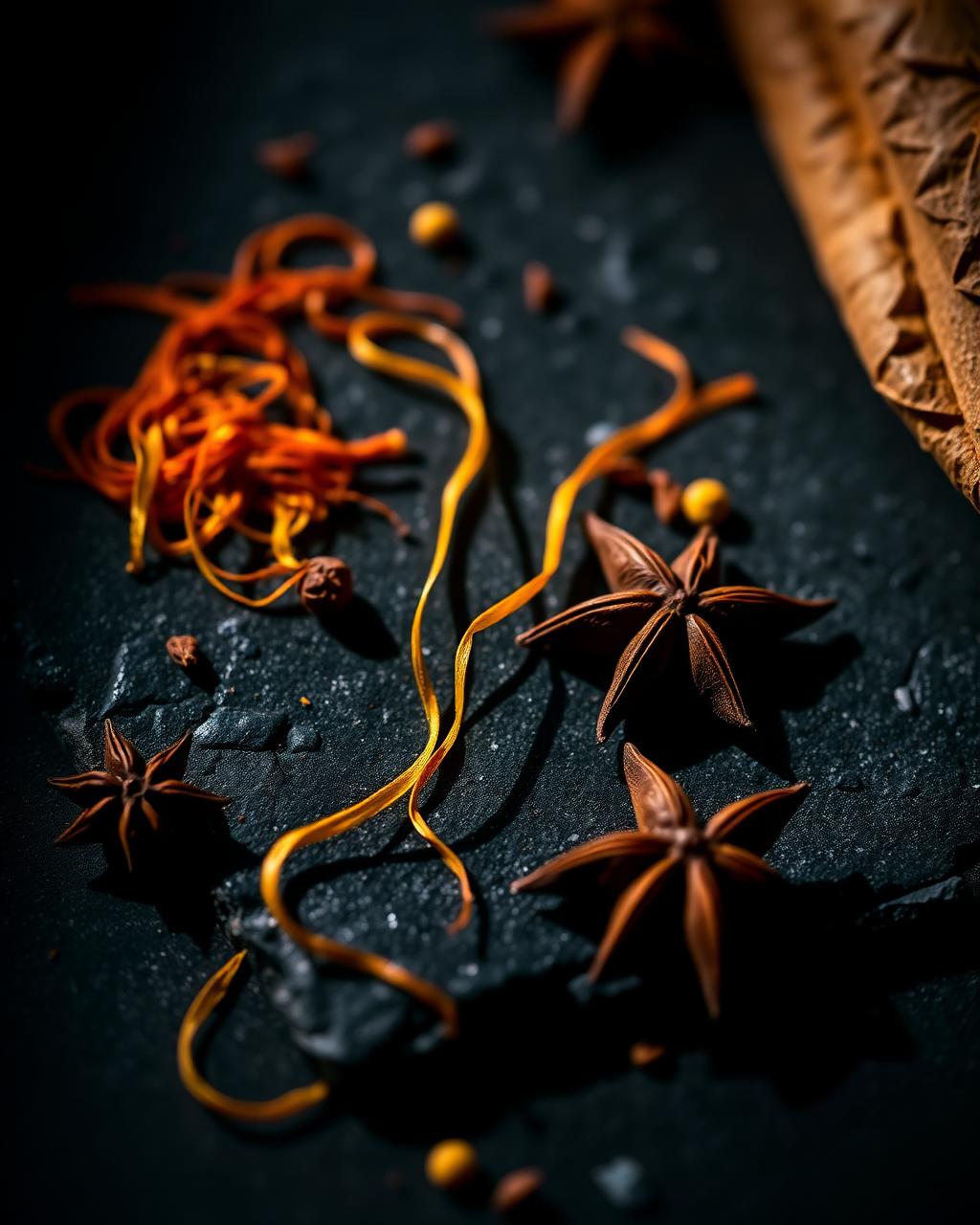 Indian spices on dark slate
